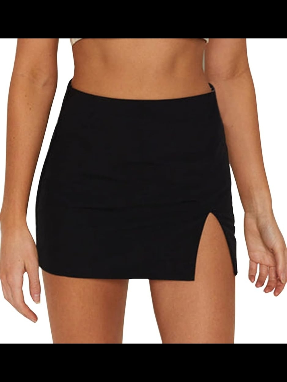 Black Mini Skirt with Side Slit - Women's Skirt
